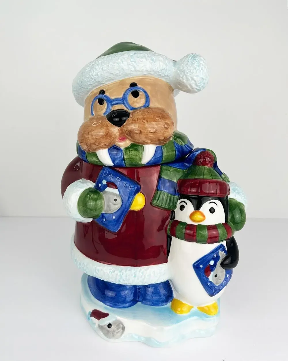 Blizzard & Co Christmas Cookie Jar Walrus Penguin Ceramic Cooks Club w Box